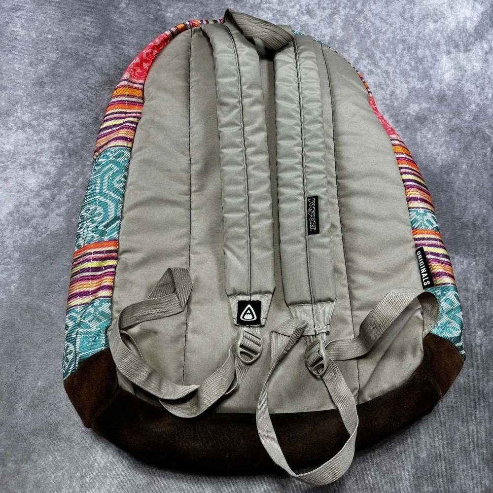 JanSport Right Pack World Backpack Teal/Pink/Coral Suede Bottom BOHO EUC
